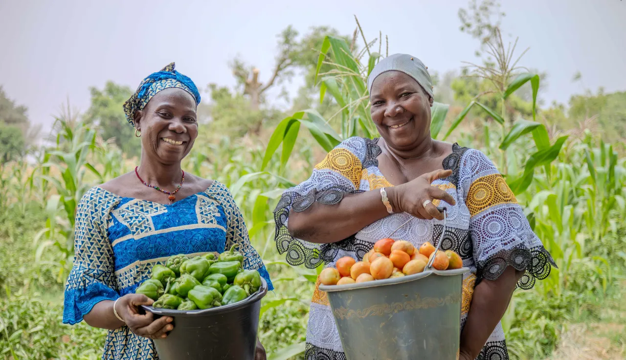 Le CICR soutient le relèvement des communautés à travers plusieurs actions Nan (en Bleu, beige) et Risnata, deux braves dames de Ouahigouya qui accueillent des femmes déplacées au sein de leur coopérative, avec le soutien du CICR, elles ont diversifié leur production et fait un très bon rendement